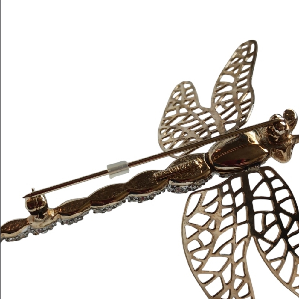 Carolee Vintage Dragonfly Brooch Pave Crystal En Tremblant Articulated Wings - Picture 9 of 10